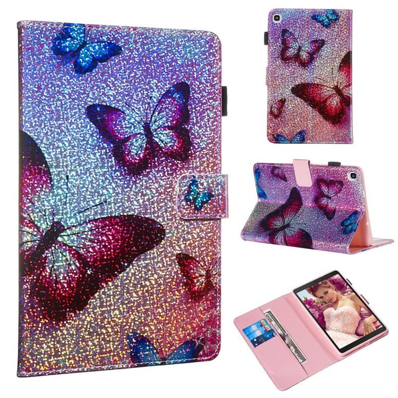 Flip Cover Læder Samsung Galaxy Tab A 8" (2019) Glitter Sommerfugle Original