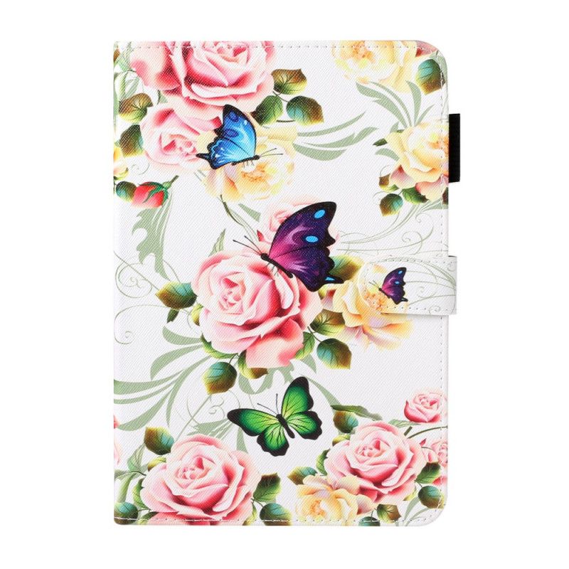 Flip Cover Læder Samsung Galaxy Tab A 8" (2019) Sort Sommerfugle På Blomster