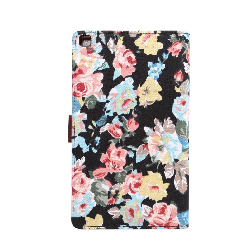 Flip Cover Læder Samsung Galaxy Tab A 8" (2019) Sort Stofteksturroser