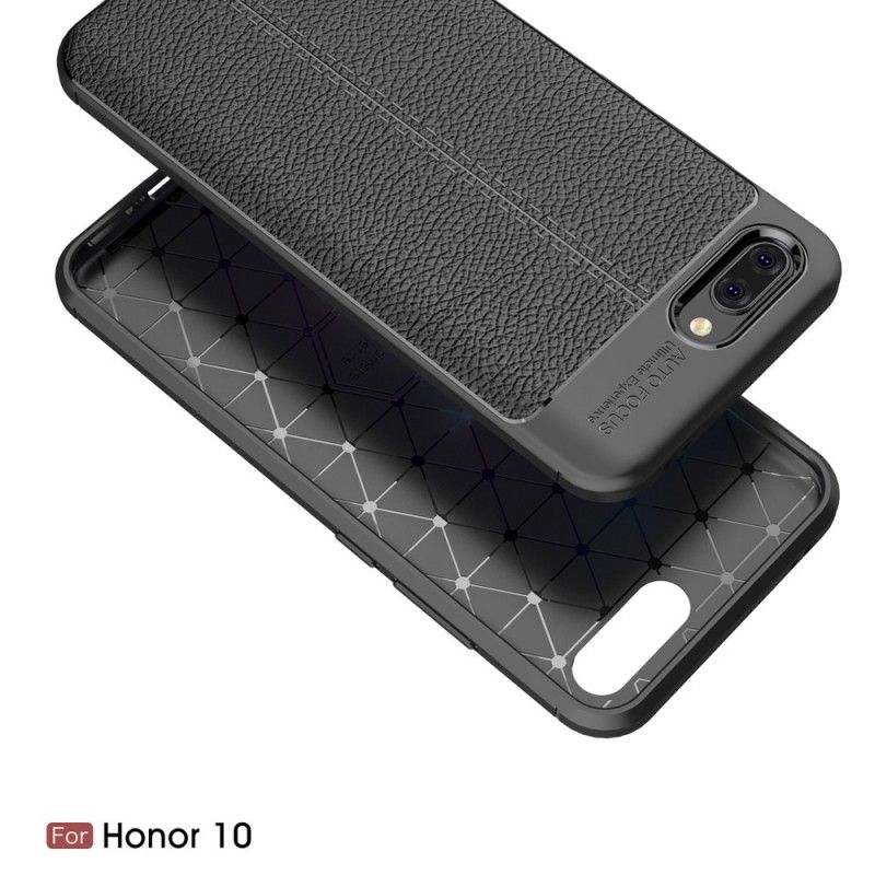 Cover for Honor 10 Sort Dobbeltlinjet Lychee-Lædereffekt