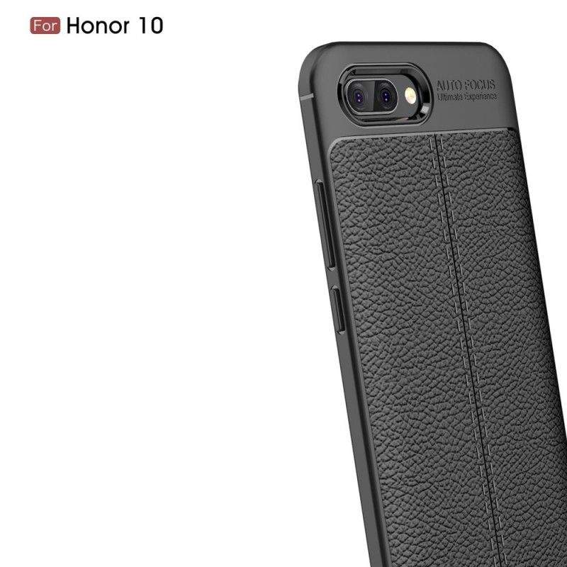 Cover for Honor 10 Sort Dobbeltlinjet Lychee-Lædereffekt