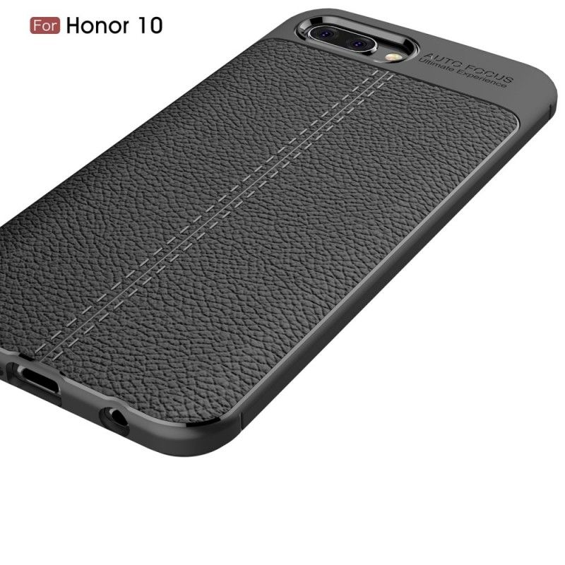 Cover for Honor 10 Sort Dobbeltlinjet Lychee-Lædereffekt