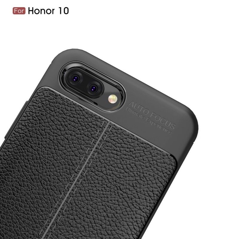 Cover for Honor 10 Sort Dobbeltlinjet Lychee-Lædereffekt