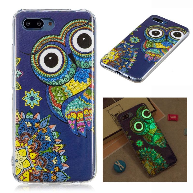 Cover Honor 10 Mobilcover Fluorescerende Mandala Ugle