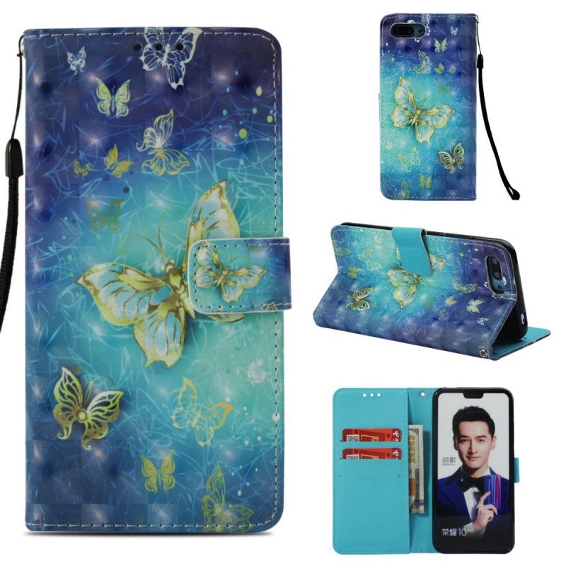 Flip Cover Honor 10 Mobilcover Gyldne Sommerfugle