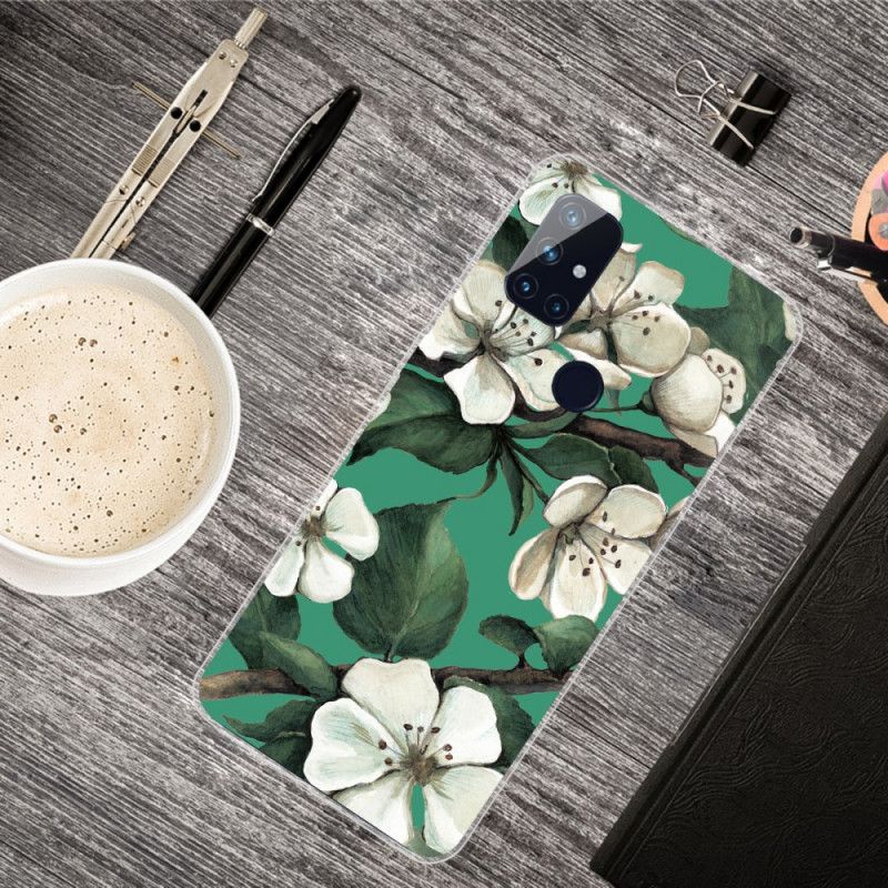 Cover for OnePlus Nord N100 Malede Hvide Blomster