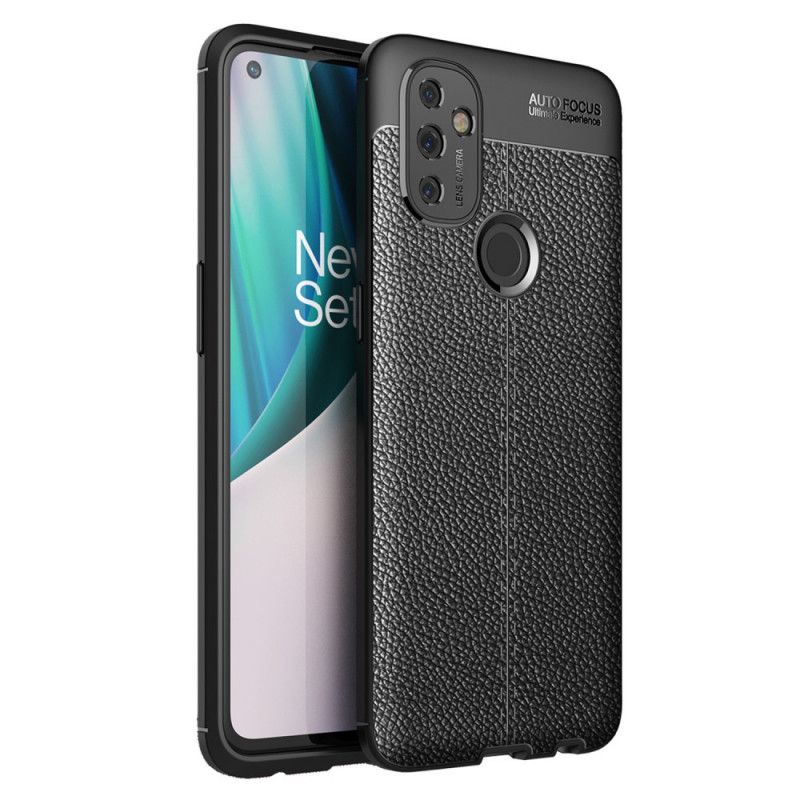 Cover OnePlus Nord N100 Sort Dobbelt Line Lychee Læder Effekt