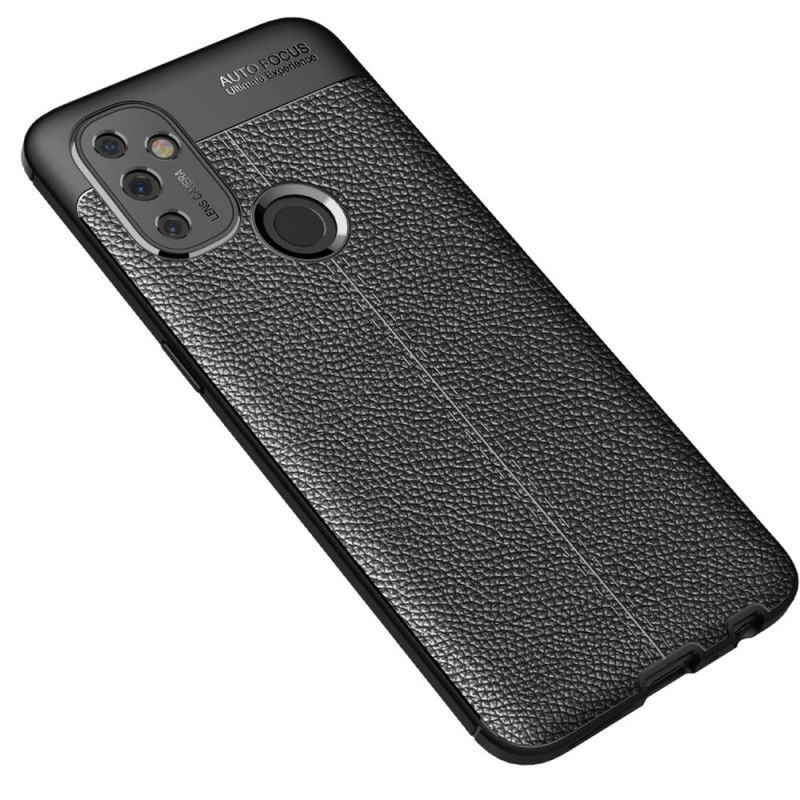 Cover OnePlus Nord N100 Sort Dobbelt Line Lychee Læder Effekt