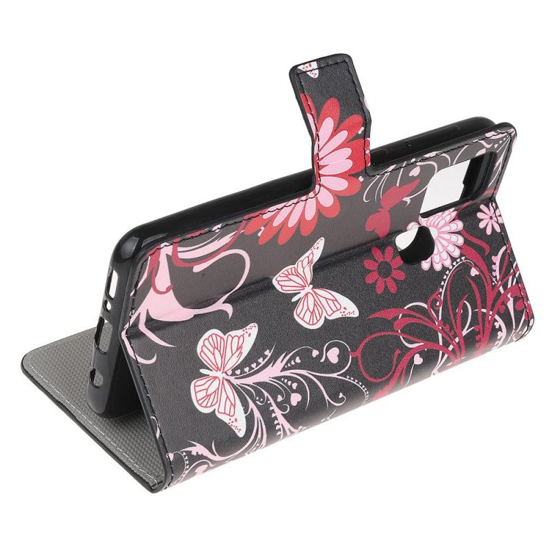 Flip Cover OnePlus Nord N100 Sort Sommerfugle Og Blomster