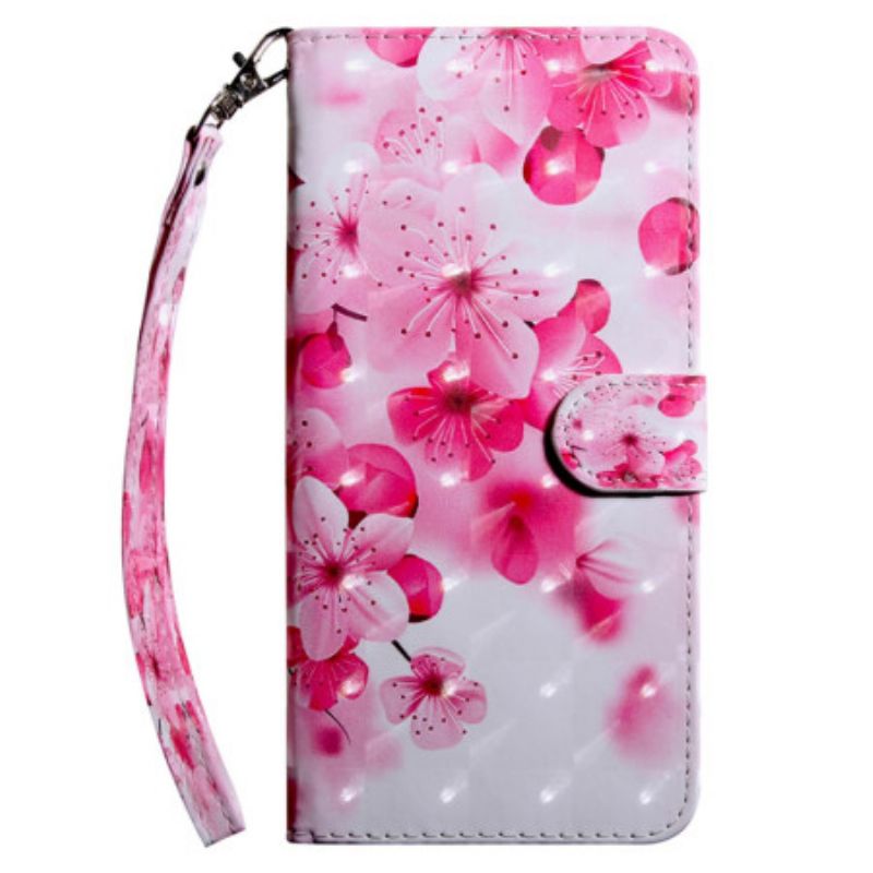 Læder Cover Xiaomi Redmi Note 13 Pro Plus 5g Telefon Etui Røde Blomster Med Rem