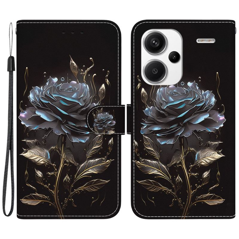 Læder Cover Xiaomi Redmi Note 13 Pro Plus 5g Telefon Etui Sort Rose Med Rem