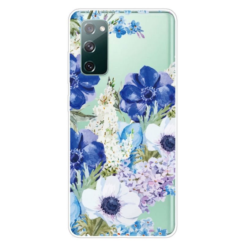 Cover for Samsung Galaxy S20 FE Gennemsigtige Akvarelblå Blomster