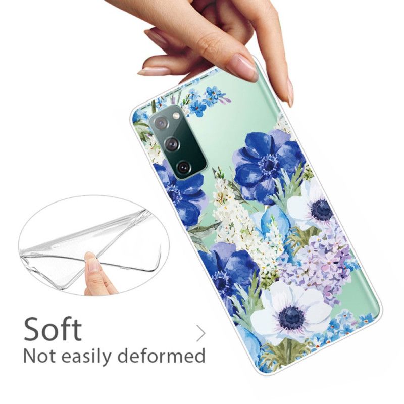 Cover for Samsung Galaxy S20 FE Gennemsigtige Akvarelblå Blomster