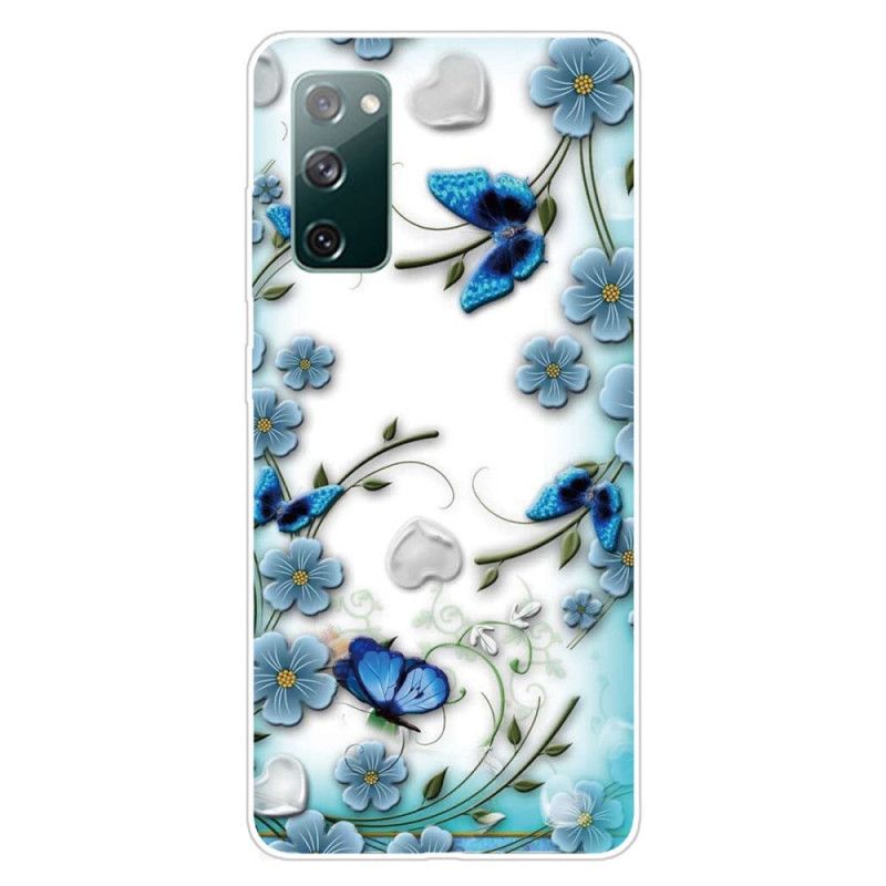 Cover for Samsung Galaxy S20 FE Gennemsigtige Retro Sommerfugle Og Blomster