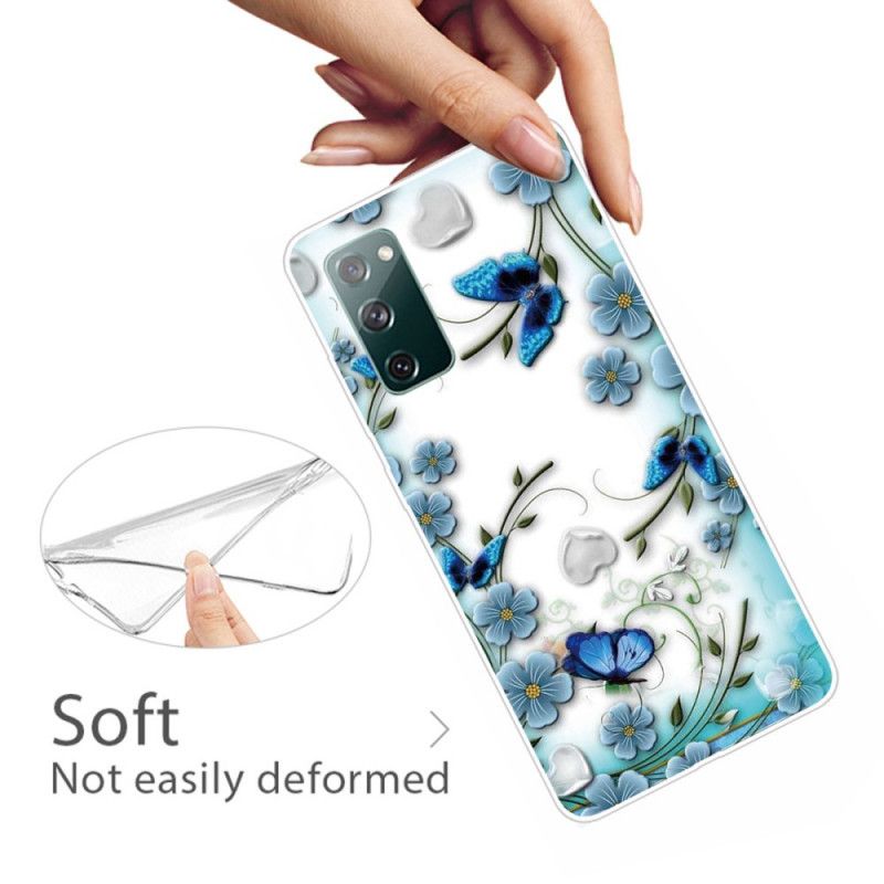 Cover for Samsung Galaxy S20 FE Gennemsigtige Retro Sommerfugle Og Blomster