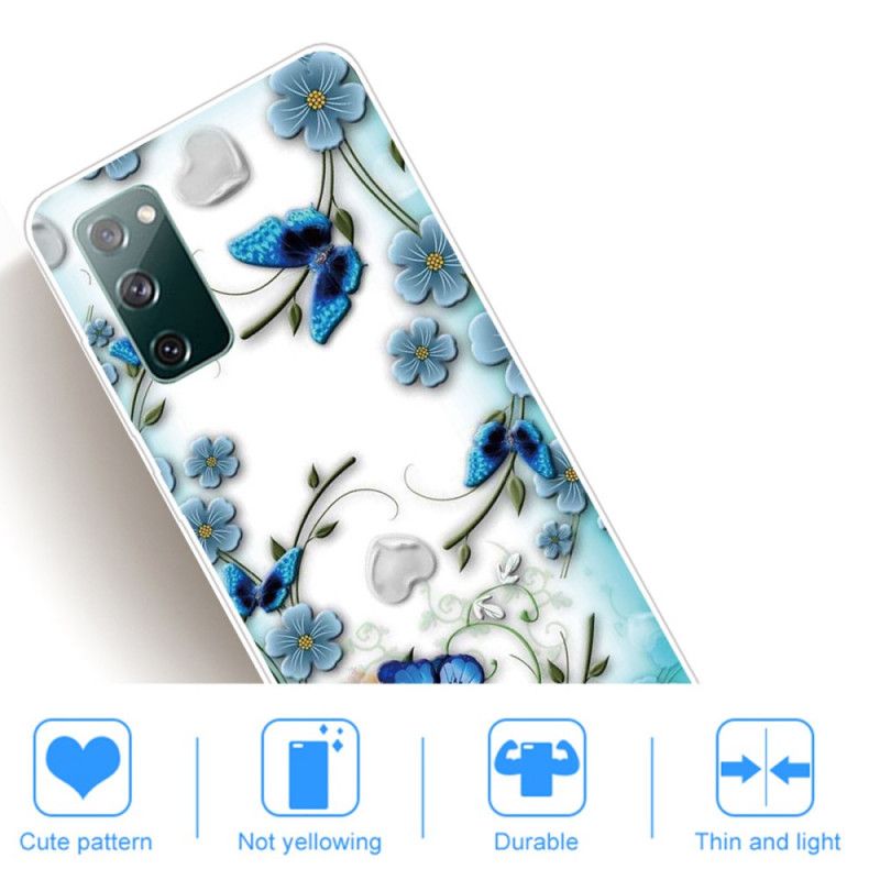 Cover for Samsung Galaxy S20 FE Gennemsigtige Retro Sommerfugle Og Blomster