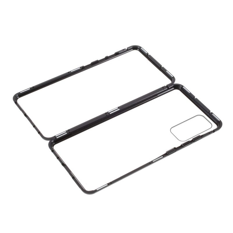 Cover for Samsung Galaxy S20 FE Sort Metal Kanter Og Hærdet Glas Tilbage