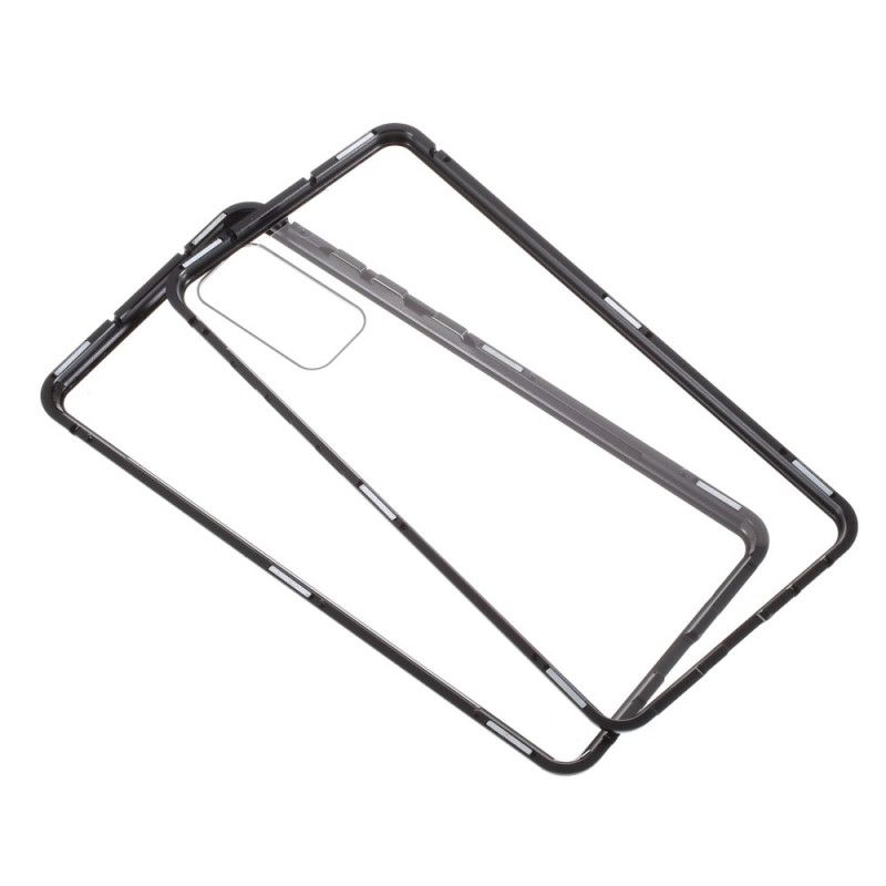 Cover for Samsung Galaxy S20 FE Sort Metal Kanter Og Hærdet Glas Tilbage