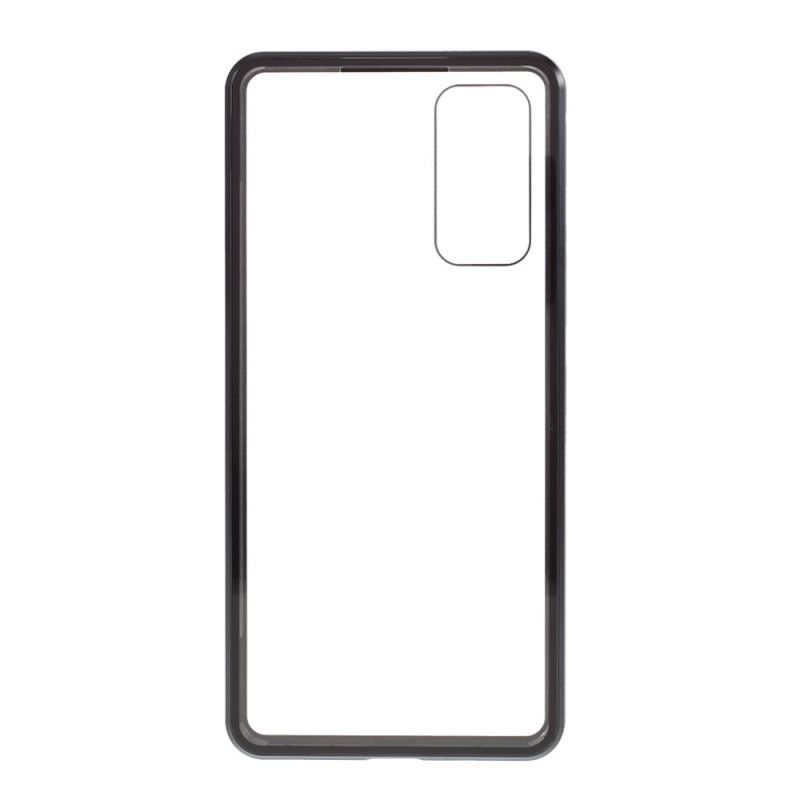 Cover for Samsung Galaxy S20 FE Sort Metal Kanter Og Hærdet Glas Tilbage