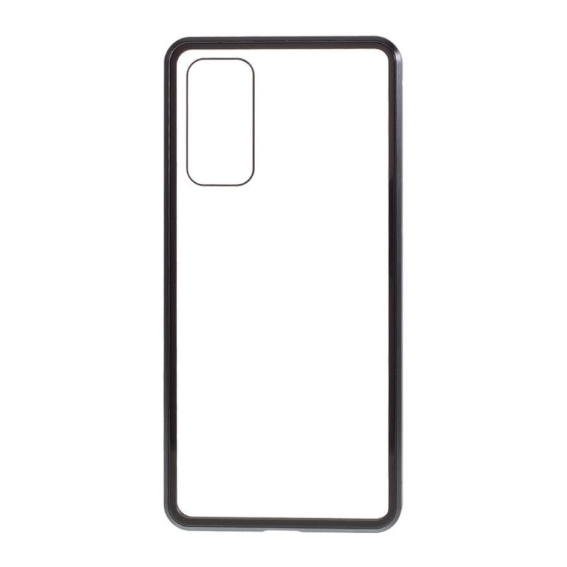 Cover for Samsung Galaxy S20 FE Sort Metal Kanter Og Hærdet Glas Tilbage