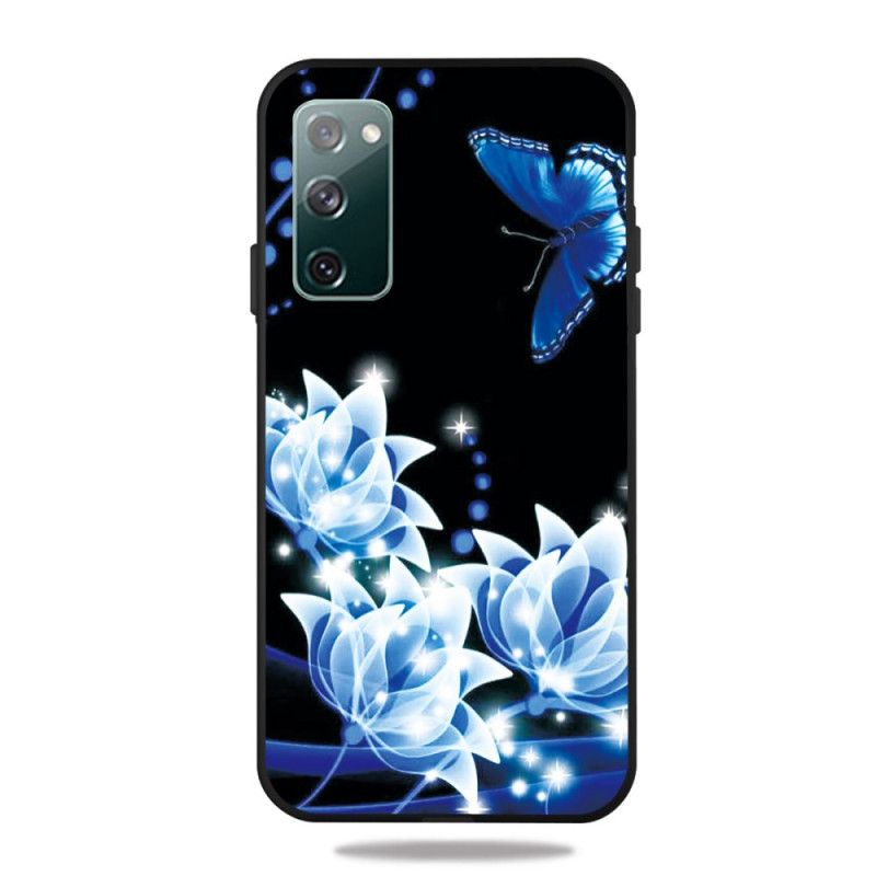 Cover Samsung Galaxy S20 FE Sommerfugl Og Blå Blomster