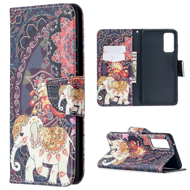 Flip Cover Læder for Samsung Galaxy S20 FE Etnisk Elefantmandala