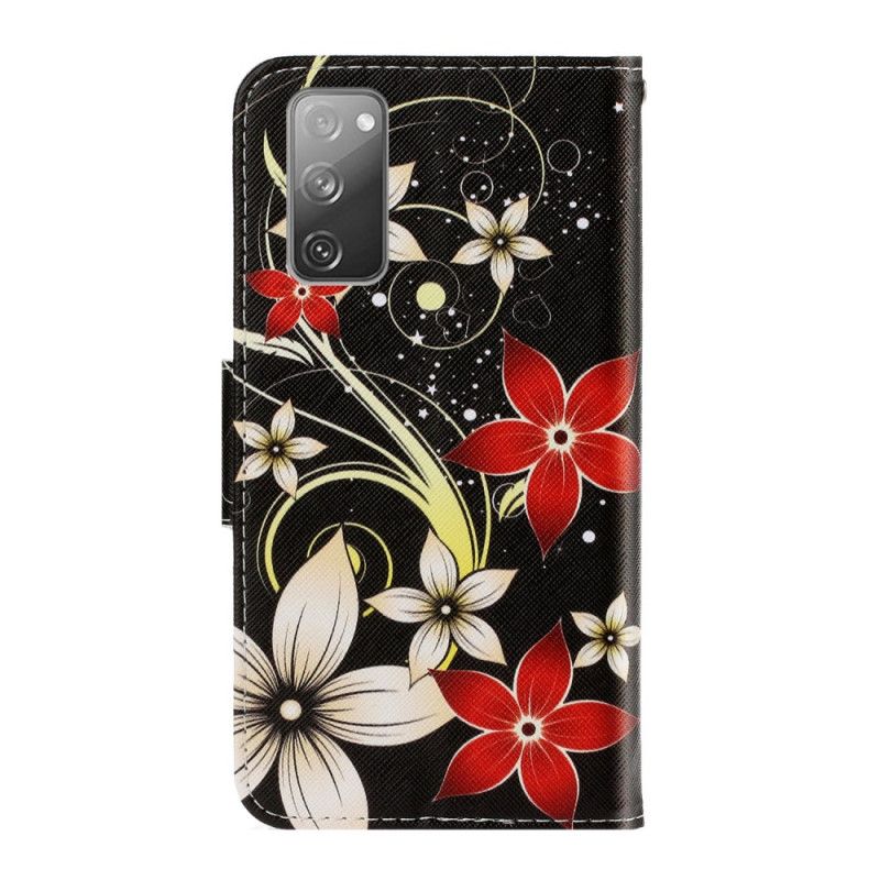 Flip Cover Læder for Samsung Galaxy S20 FE Farverige Blomster Med Rem