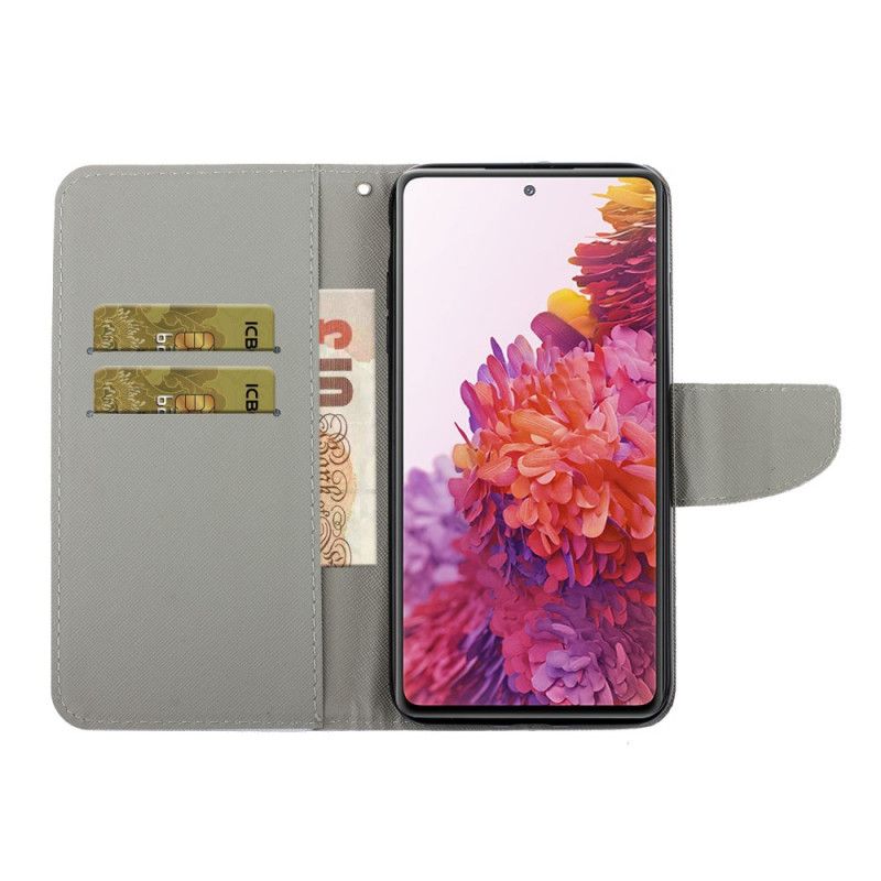 Flip Cover Læder for Samsung Galaxy S20 FE Farverige Blomster Med Rem