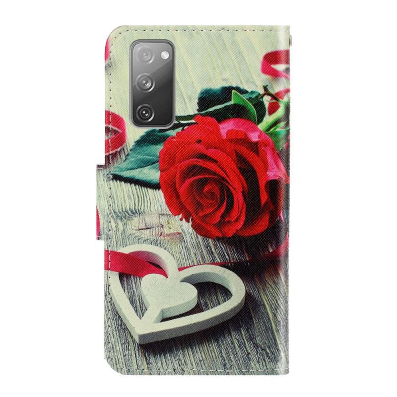 Flip Cover Læder for Samsung Galaxy S20 FE Romantisk Rose Med Rem