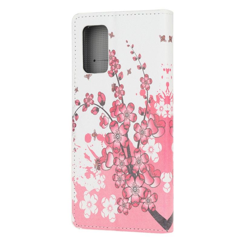 Flip Cover Læder Samsung Galaxy S20 FE Magenta Tropiske Blomster