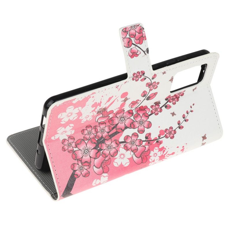 Flip Cover Læder Samsung Galaxy S20 FE Magenta Tropiske Blomster