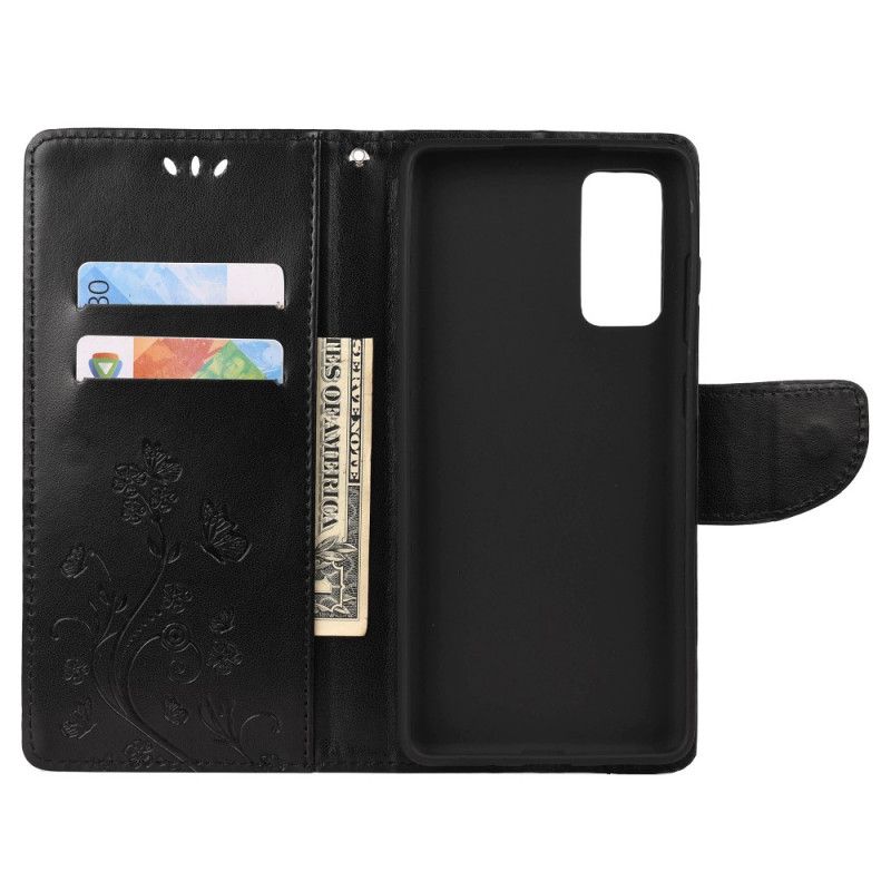 Flip Cover Samsung Galaxy S20 FE Sort Mobilcover Sommerfugletryk