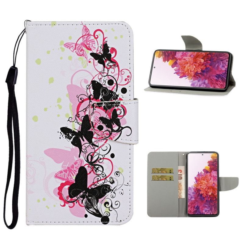 Flip Cover Samsung Galaxy S20 FE Sort Sommerfugle Og Rem