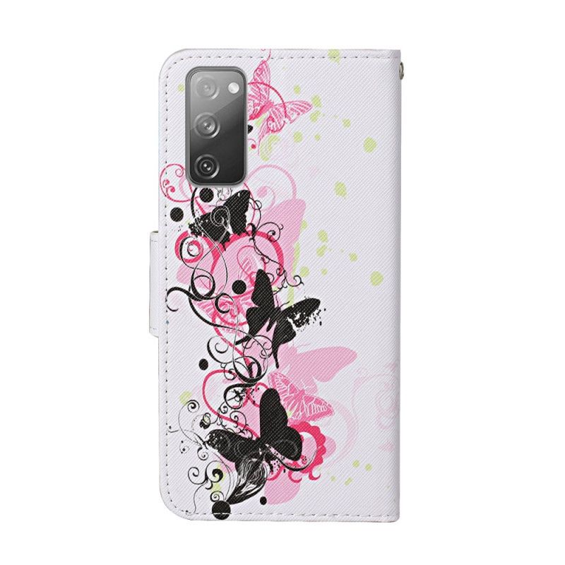 Flip Cover Samsung Galaxy S20 FE Sort Sommerfugle Og Rem