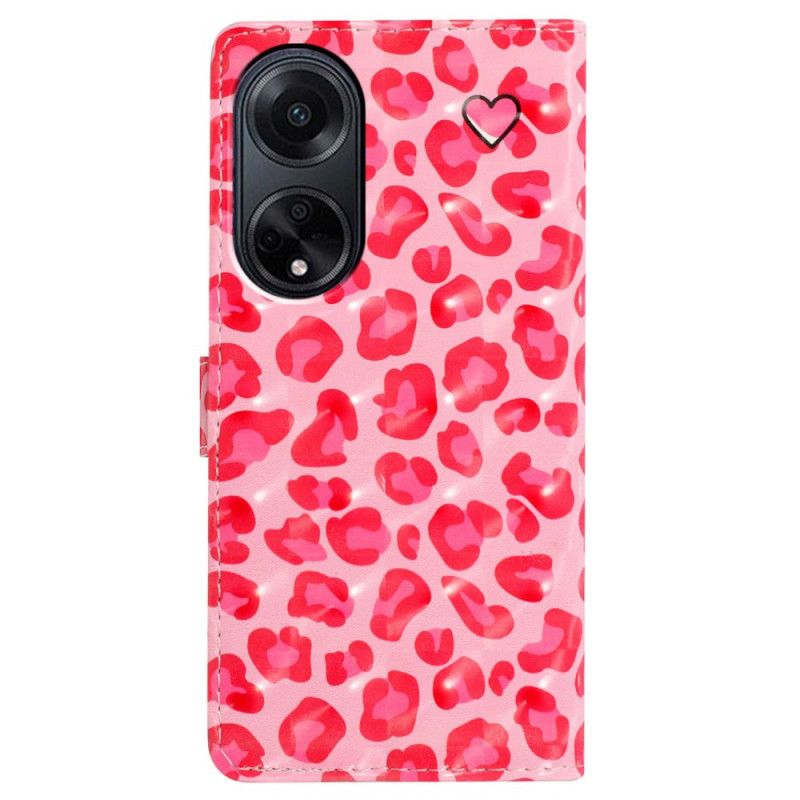 Flip Cover Oppo A98 5g 3d Pink Leopard Med Rem