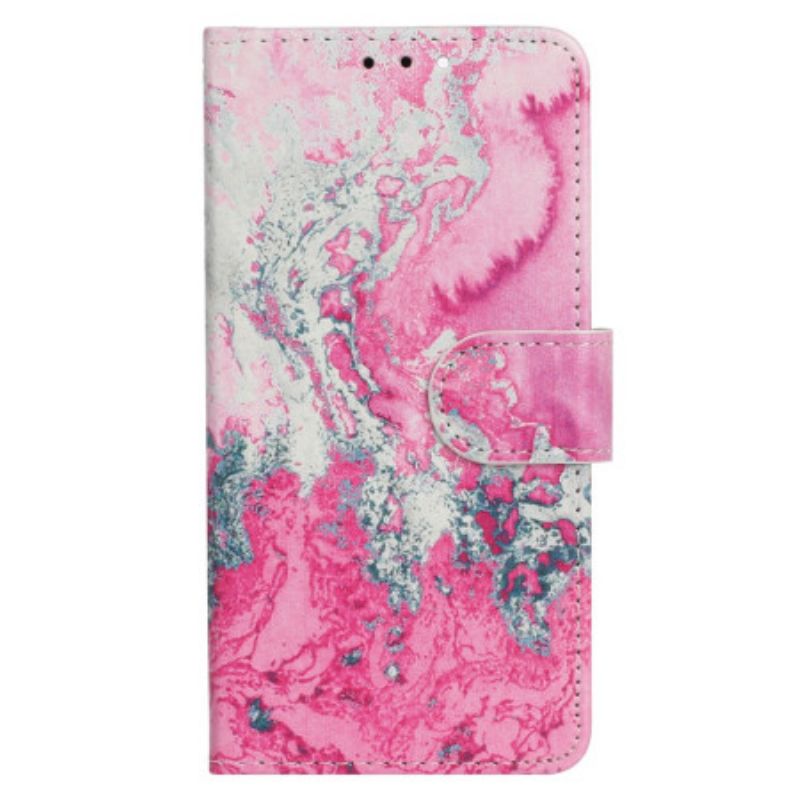 Flip Cover Til Oppo A98 5g Pink Og Sølv Marmormønster