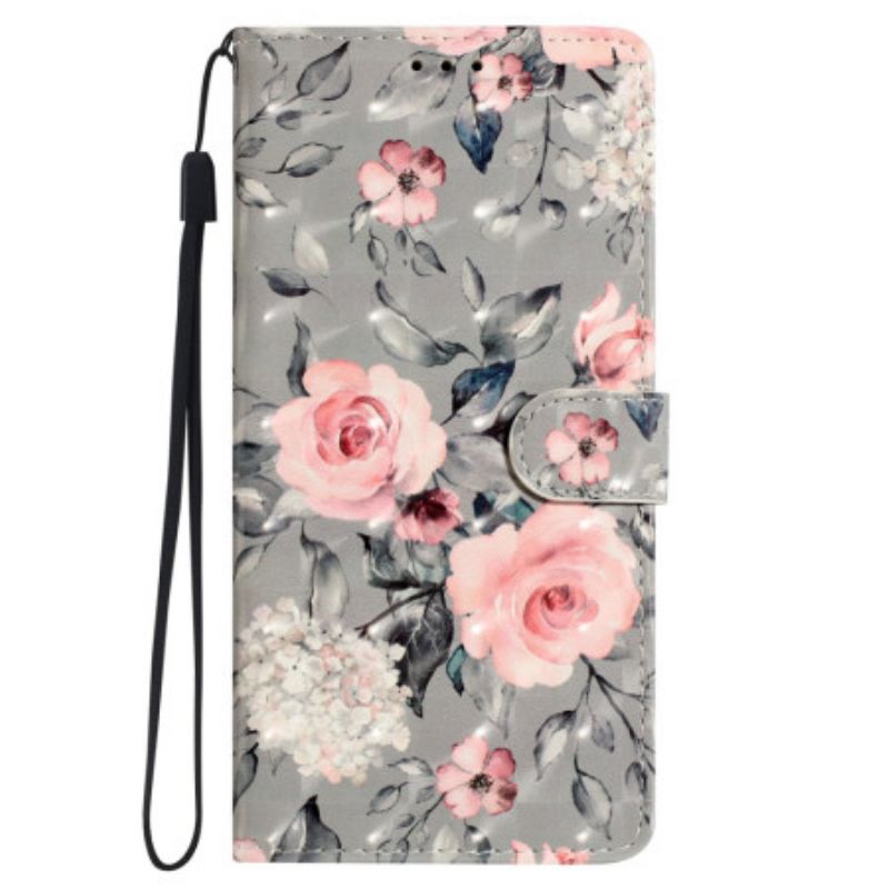 Flip Cover Til Oppo A98 5g Rosa Blomster Med Rem