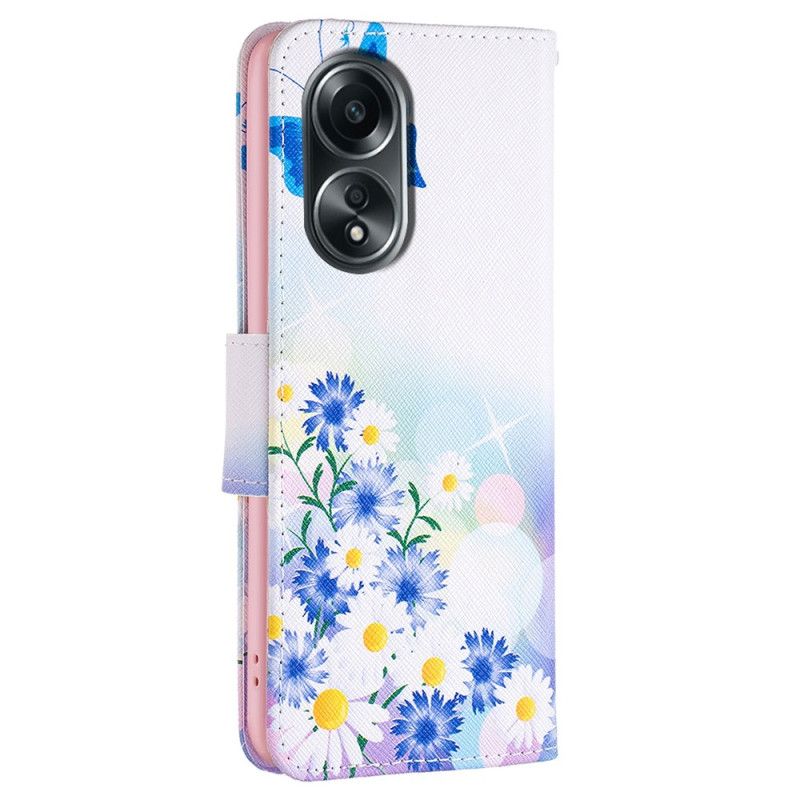 Flip Cover Til Oppo A98 5g Sommerfugl Og Blomster Akvarel