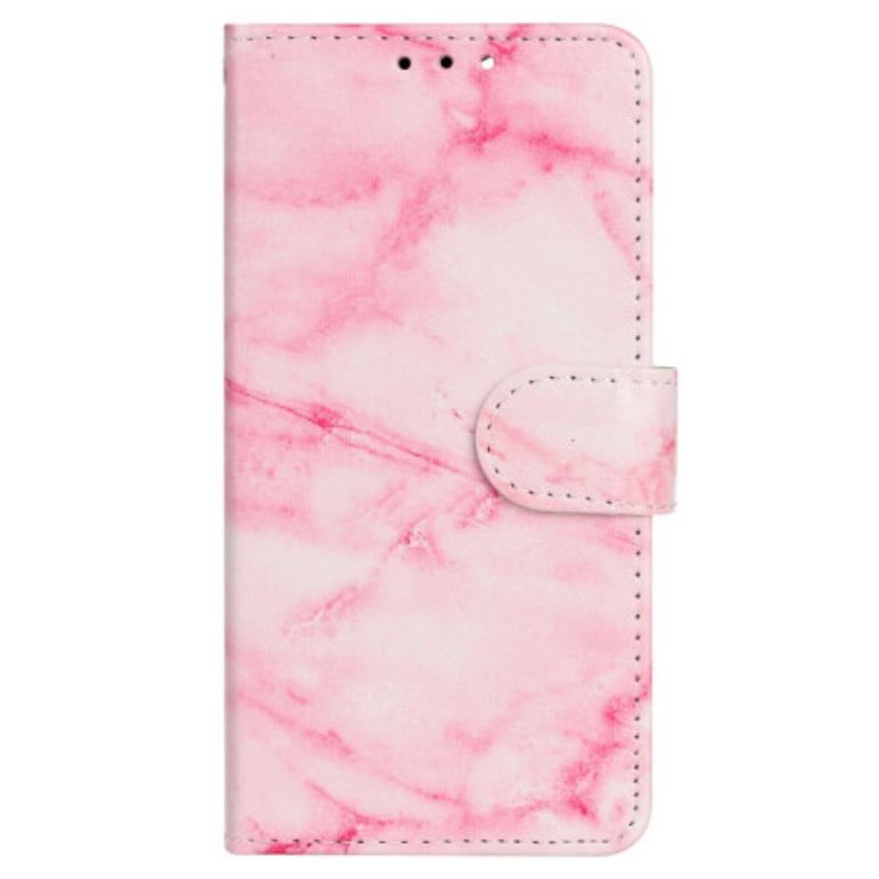 Læder Cover Oppo A98 5g Telefon Etui Lyserød Marmor