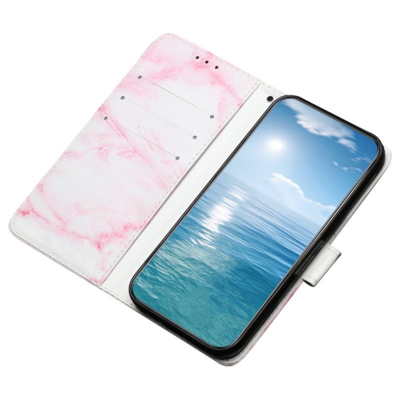 Læder Cover Oppo A98 5g Telefon Etui Lyserød Marmor