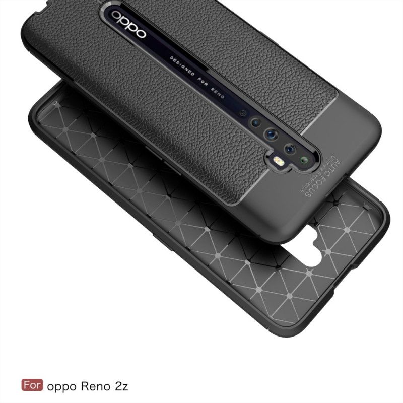 Cover Oppo Reno 2Z Sort Dobbelt Line Lychee Læder Effekt Beskyttelse