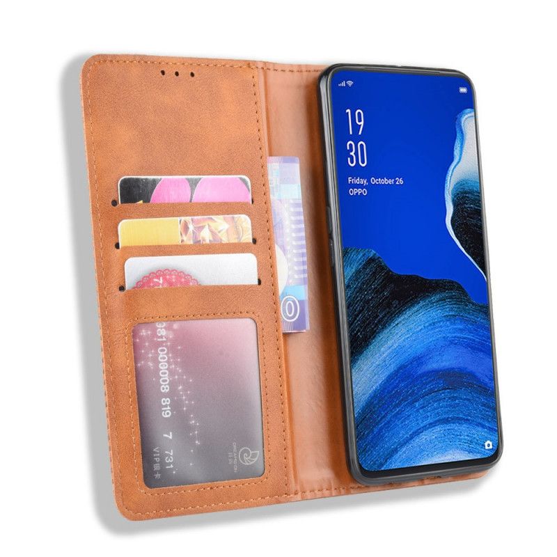 Læder Cover Oppo Reno 2Z Sort Mobilcover Stiliseret Vintage Lædereffekt