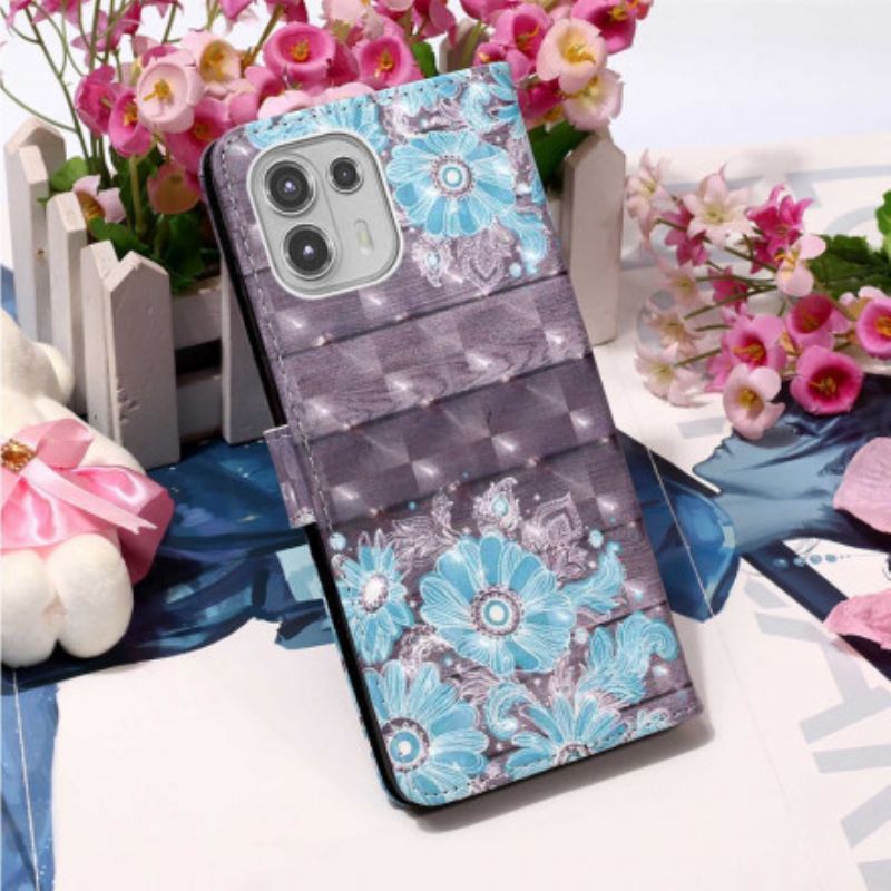 Flip Cover Motorola Edge 20 Lite Blå Blomster