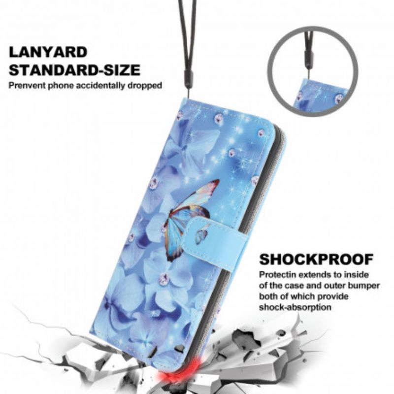 Flip Cover Motorola Edge 20 Lite Diamond Strappy Sommerfugle