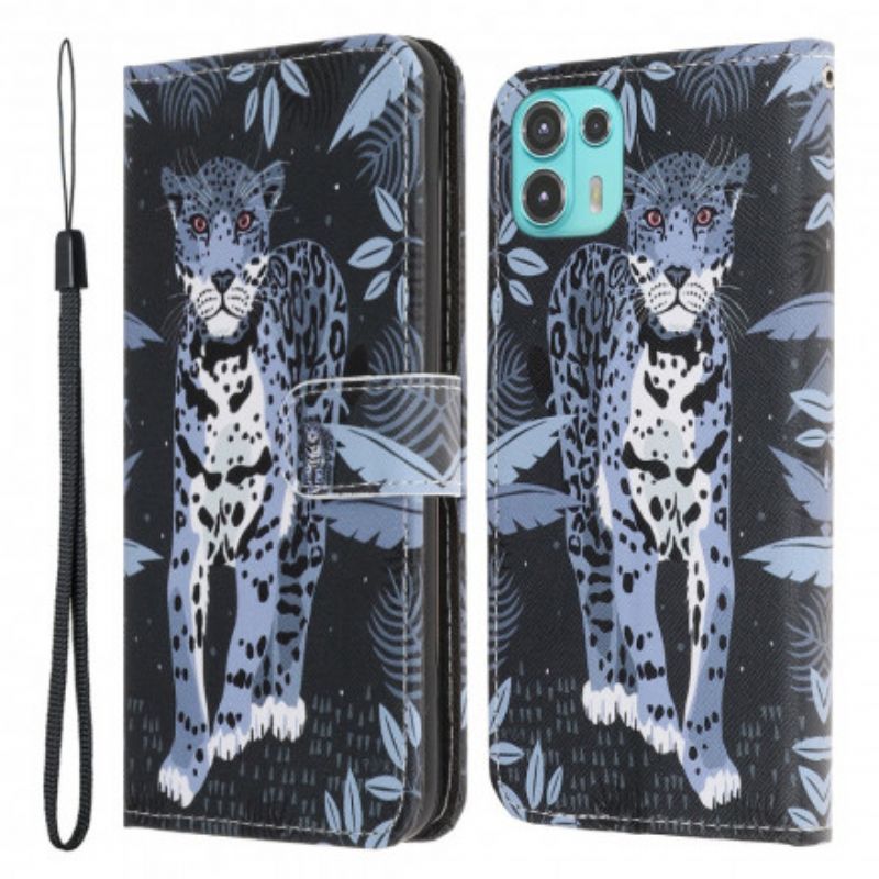 Flip Cover Motorola Edge 20 Lite Leopard Strappy