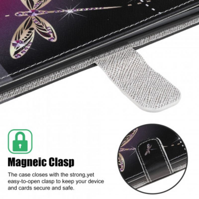 Læder Cover Motorola Edge 20 Lite Strappy Dragonflies