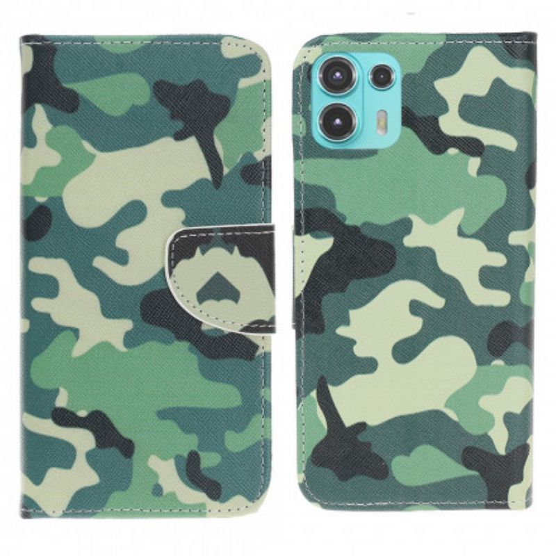 Læder Cover Motorola Edge 20 Lite Telefon Etui Militær Camouflage