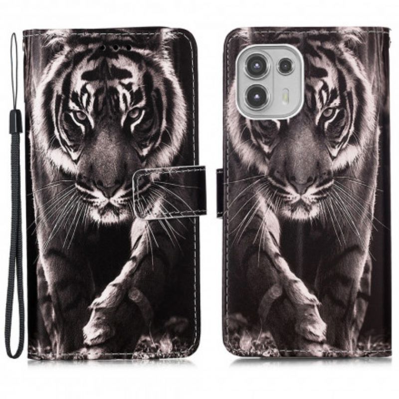 Læder Cover Motorola Edge 20 Lite Telefon Etui Night Tiger