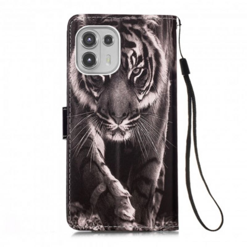 Læder Cover Motorola Edge 20 Lite Telefon Etui Night Tiger