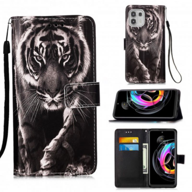 Læder Cover Motorola Edge 20 Lite Telefon Etui Night Tiger